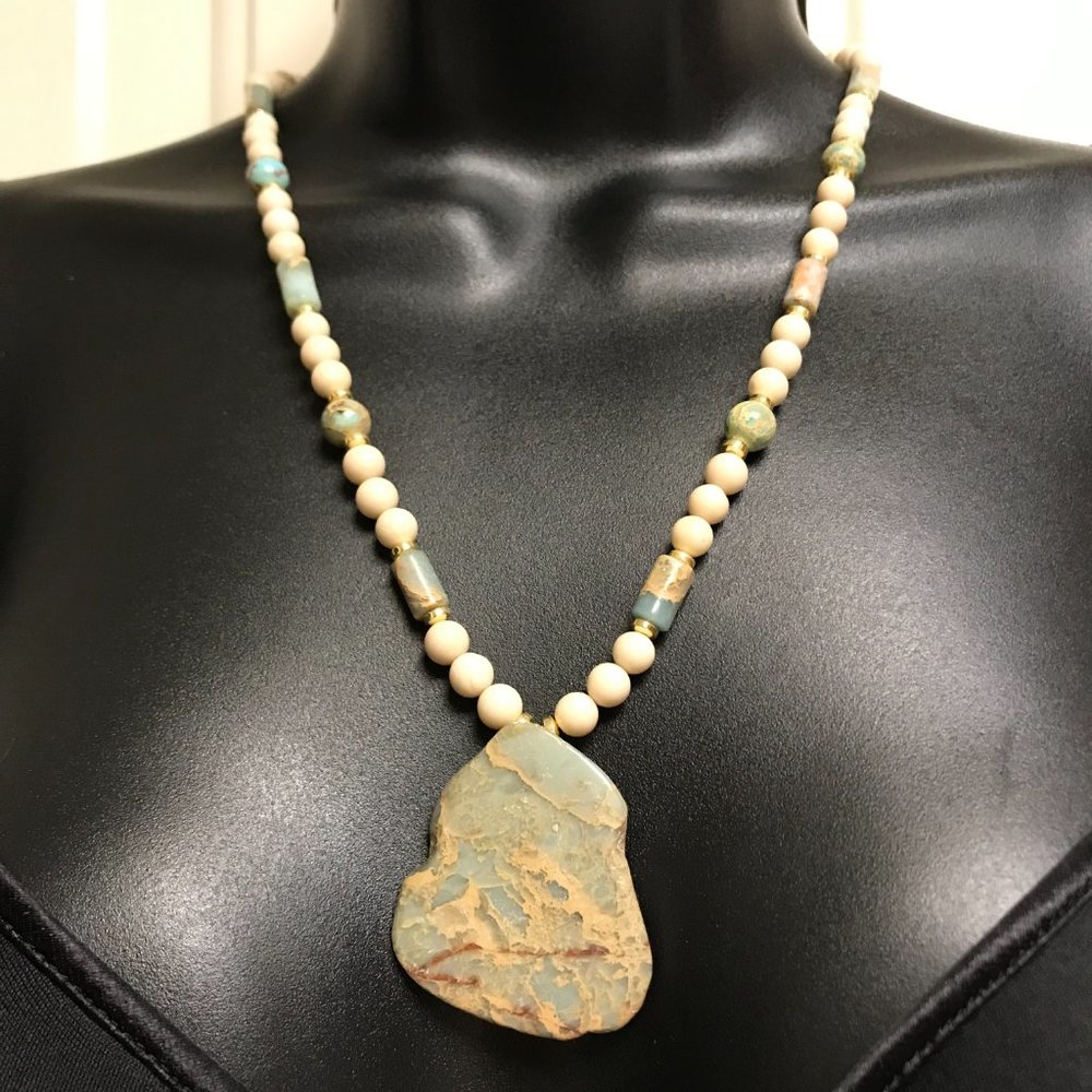 Jasper Aqua Terra Jasper Large Pendant 21 inch Necklace Handmade Brand New - Picture 7 of 13
